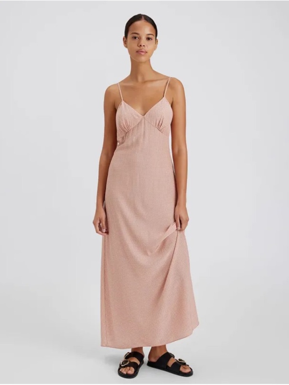 Solid & Striped The Rosetta Maxi Slip Dress Polka Dots S Minimalist Luxury Blush